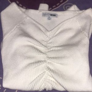 Off the shoulder white sweater